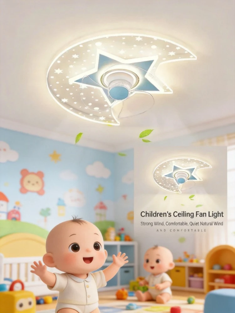Star Moon Design Kids Room Fan Light Romantic Shake Head Integrated Fan Lamp For Bedroom
Star Moon Design Kids Room Fan Light Romantic Shake Head Integrated Fan Lamp For Bedroom