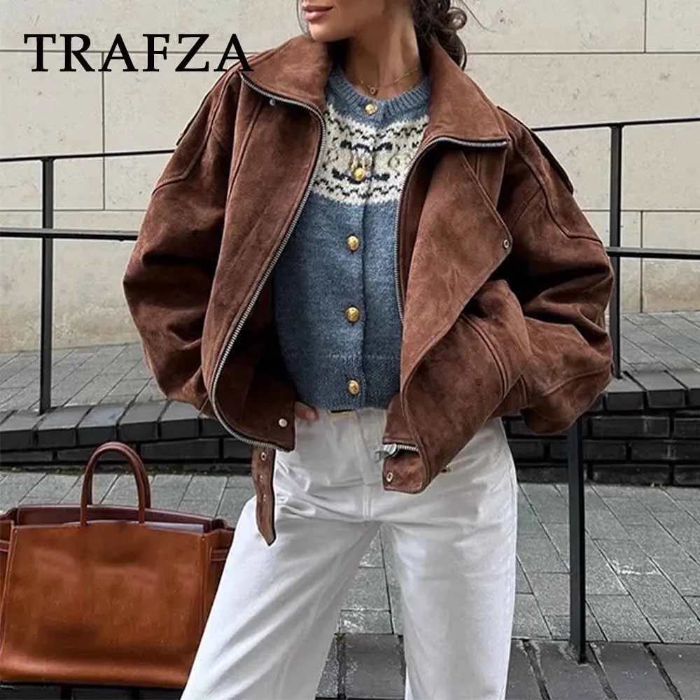 TRAFZA Chic Maillard Streetwear Woman Zipper Belt Jackets Fashion 2025 Spring Straight Vintage High Street Mujer Short Coats
TRAFZA Chic Maillard Streetwear Woman Zipper Belt Jackets Fashion 2025 Spring Straight Vintage High Street Mujer Short Coats