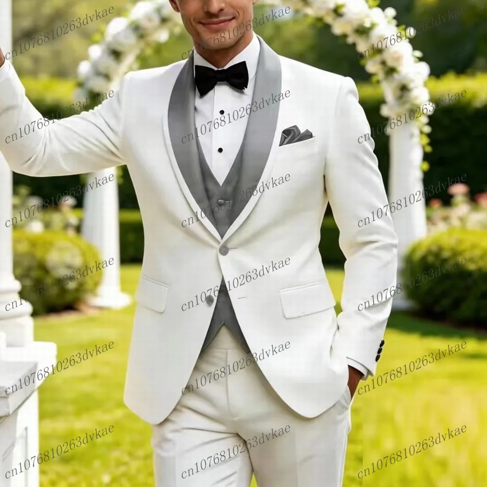 Formal Grey And White Men Suit Wedding Party Groom Groomsman Prom Business Male Tuxedos 3 Piece Set Jacket Vest Pants
Formal Grey And White Men Suit Wedding Party Groom Groomsman Prom Business Male Tuxedos 3 Piece Set Jacket Vest Pants