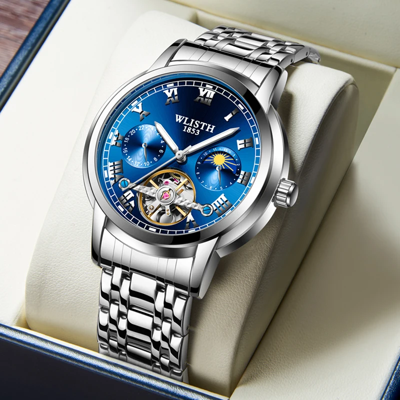 Skeleton Business Moon Phase Men's Automatic Mechanical Pointer Analog Watch Fashion Accessories Stainless Luminous Wristwatch
Skeleton Business Moon Phase Men's Automatic Mechanical Pointer Analog Watch Fashion Accessories Stainless Luminous Wristwatch