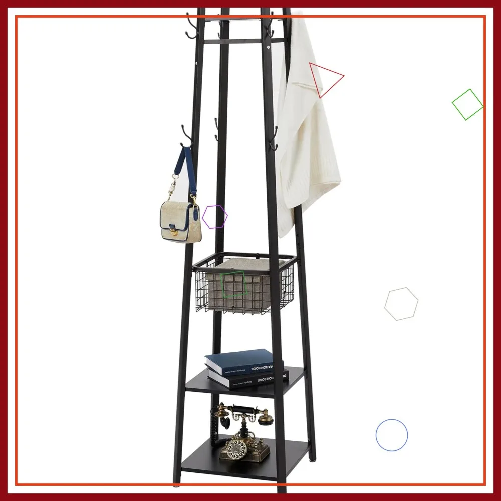 Industrial Coat Rack with 8 Hooks, Metal Basket & Storage Shelves, Freestanding Hall Tree, 72 In Tall, Matte Black
Industrial Coat Rack with 8 Hooks, Metal Basket & Storage Shelves, Freestanding Hall Tree, 72 In Tall, Matte Black