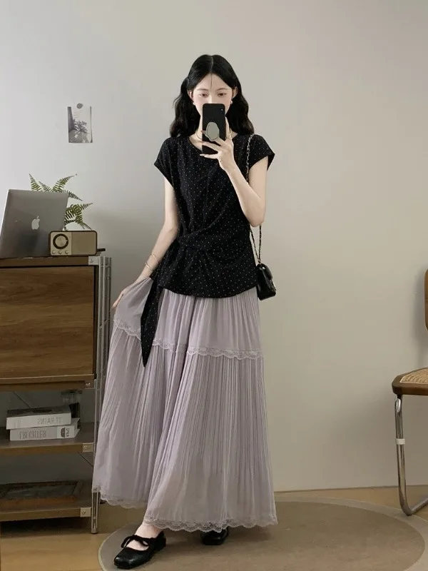 plus Size Women's Summer New High Waist Pleated A-Line Skirt with Sash Two-Piece Set Soft Gentle Wave Dot Print Top
plus Size Women's Summer New High Waist Pleated A-Line Skirt with Sash Two-Piece Set Soft Gentle Wave Dot Print Top
