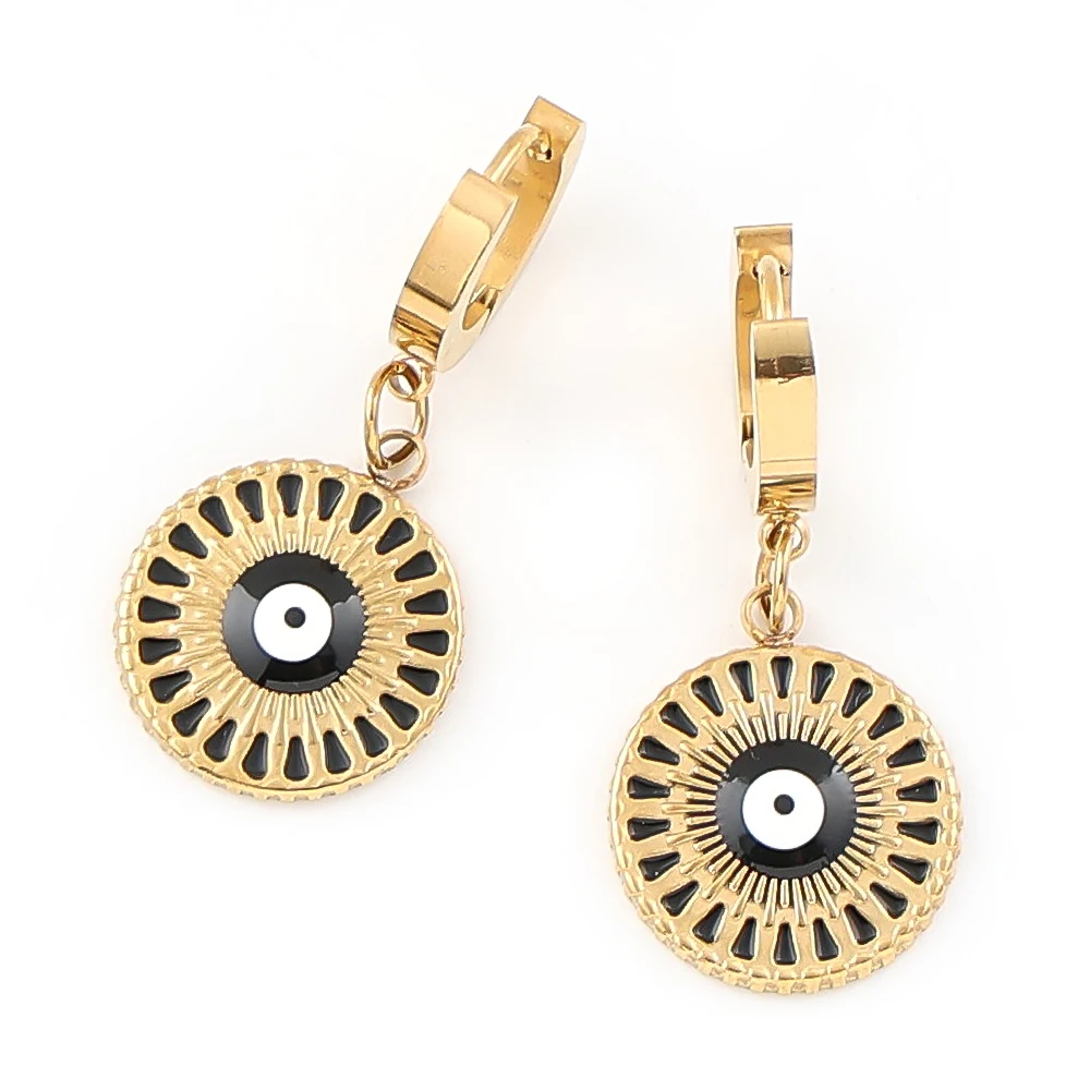 Boho Black Devil Eye Round Pendant Drop Earrings For Women Men Stainless Steel Gold Color Turkish Eye Hoop Earring Jewelry
Boho Black Devil Eye Round Pendant Drop Earrings For Women Men Stainless Steel Gold Color Turkish Eye Hoop Earring Jewelry