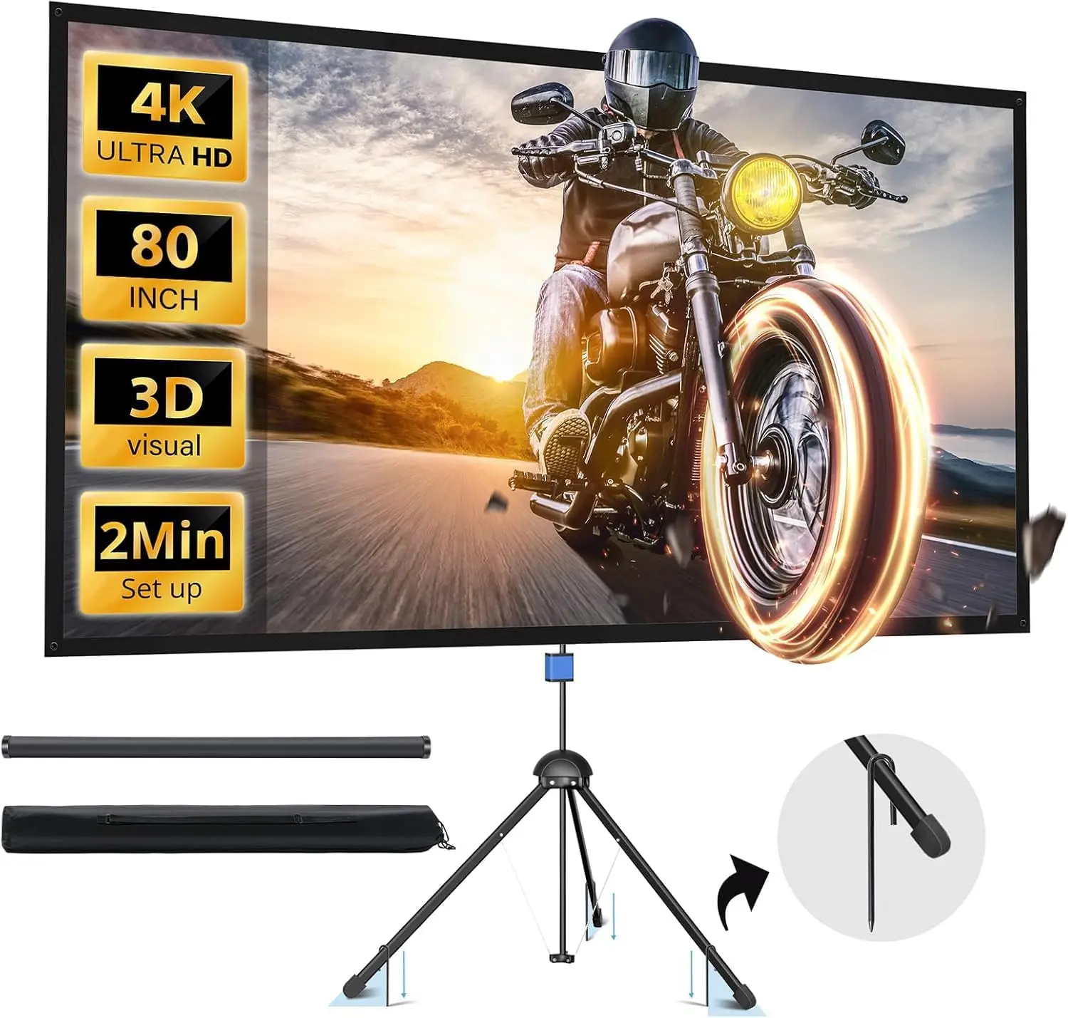 80-Inch Portable Projector Screen with Stand, 4K HD 16:9 PVC Movie Screen for Outdoor Home Theater, Includes Carry Bag & Ground
80-Inch Portable Projector Screen with Stand, 4K HD 16:9 PVC Movie Screen for Outdoor Home Theater, Includes Carry Bag & Ground