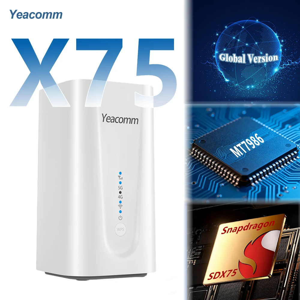Yeacomm NR330 Ultra Unlocked 5G SDX75 Modem With Sim Slot MT7986 SA NSA Cellular Network WiFi 6 AX6000 Dual-band VPN 5G Router
Yeacomm NR330 Ultra Unlocked 5G SDX75 Modem With Sim Slot MT7986 SA NSA Cellular Network WiFi 6 AX6000 Dual-band VPN 5G Router