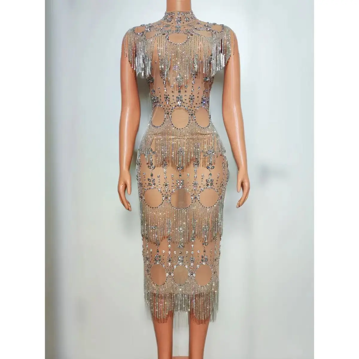 Full Diamond Perspective Mesh Sexy Tassel Long Dress Nightclub DJ Bar Female Singer Stage Costume Party Theme Show Clothing
Full Diamond Perspective Mesh Sexy Tassel Long Dress Nightclub DJ Bar Female Singer Stage Costume Party Theme Show Clothing