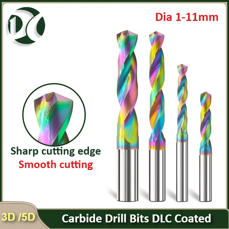 Carbide Drill Bits 3D/5D DLC Coated Dia 1-12mm(1/2/3/4/5/6/7/8/9/12) External Cooling for CNC Aluminum/Copper/Wood Hole Drilling
Carbide Drill Bits 3D/5D DLC Coated Dia 1-12mm(1/2/3/4/5/6/7/8/9/12) External Cooling for CNC Aluminum/Copper/Wood Hole Drilling