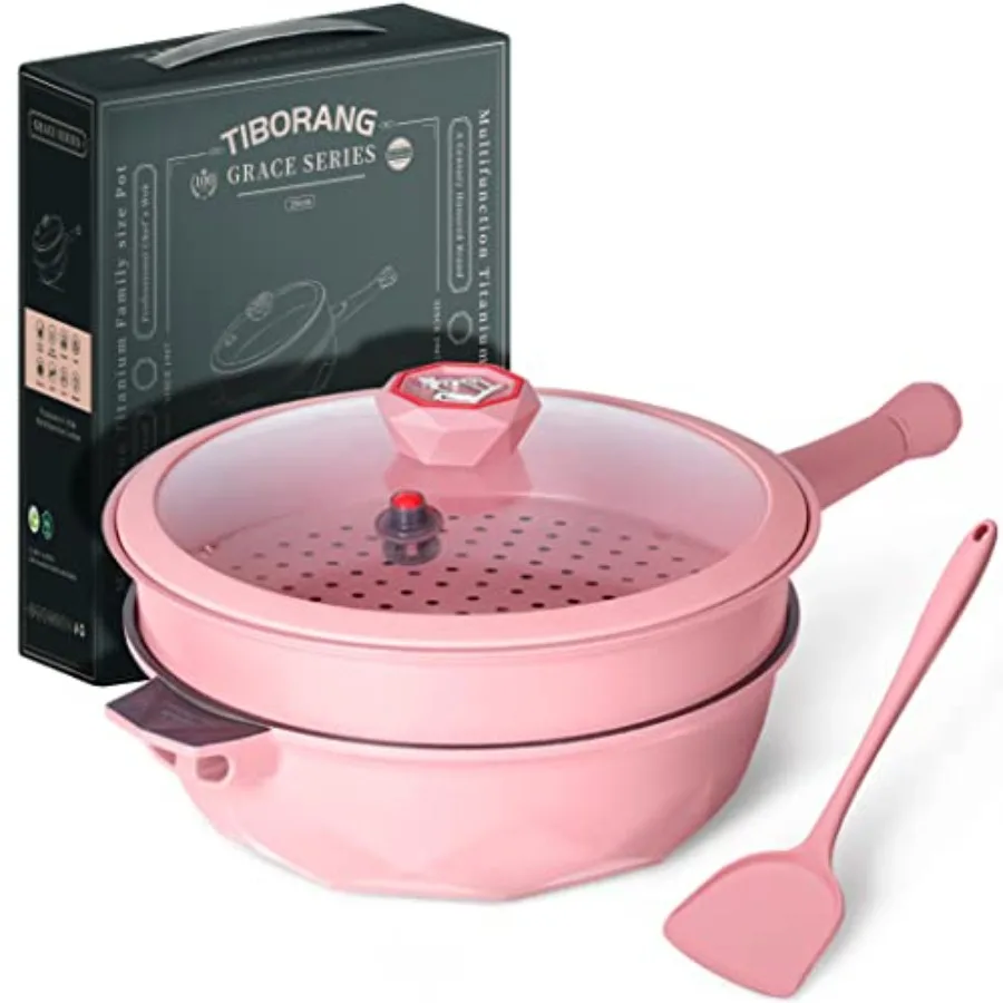 8 in 1 Multipurpose 11 Inch 5 Quart Heat Indicator Nonstick Deep Frying Pan with Glass Lid, Stay-cool Handle, Steamed Grid, PFO
8 in 1 Multipurpose 11 Inch 5 Quart Heat Indicator Nonstick Deep Frying Pan with Glass Lid, Stay-cool Handle, Steamed Grid, PFO
