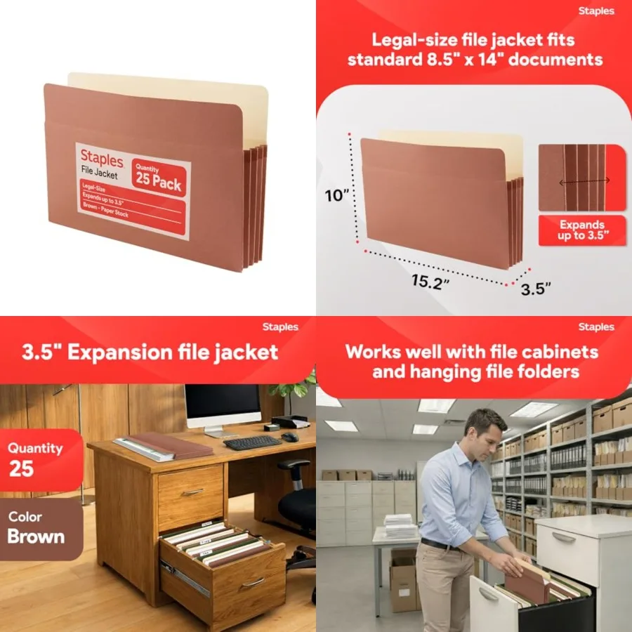 Reinforced Expanding File Pockets, Legal Size, 3.5‑Inch Expansion, Heavy‑Duty Brown Accordion Folders 25/Pack
Reinforced Expanding File Pockets, Legal Size, 3.5‑Inch Expansion, Heavy‑Duty Brown Accordion Folders 25/Pack