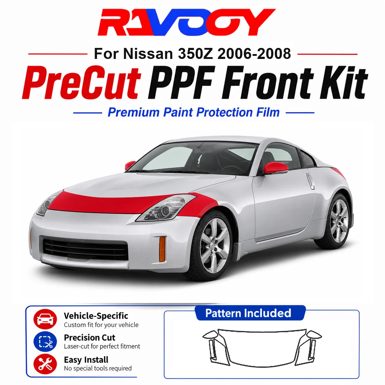 8.5mil TPU Precut PPF Kit For Nissan 350Z 2006-2008 - Hood, Fenders & Mirror Set - Self-Healing Clear Bra Film
8.5mil TPU Precut PPF Kit For Nissan 350Z 2006-2008 - Hood, Fenders & Mirror Set - Self-Healing Clear Bra Film