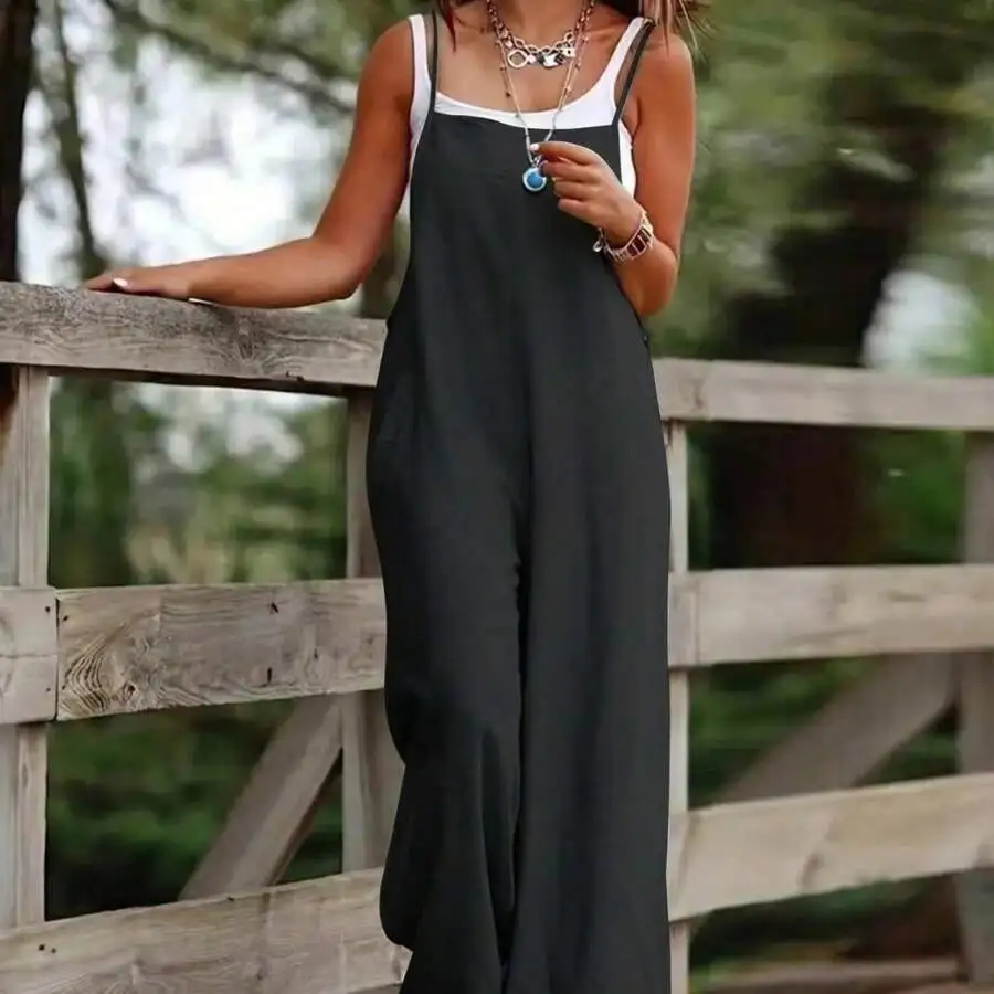 Women Sleeveless Solid Spaghetti Strap Jumpsuit With Pockets
Women Sleeveless Solid Spaghetti Strap Jumpsuit With Pockets