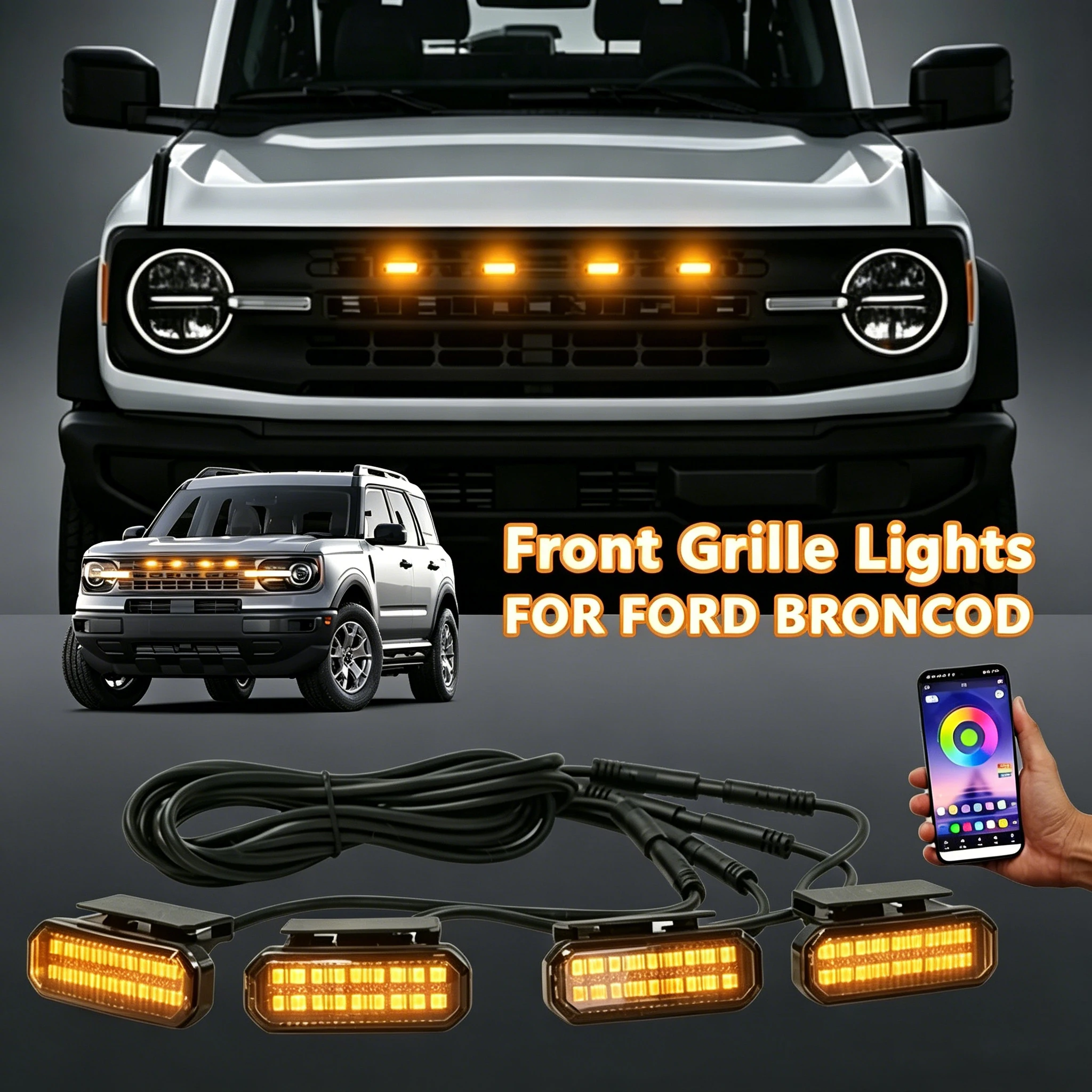 FOR FORD BRONCOD APP Controlled LED Front Grille Yellow Lights Super Bright Daytime Running Lamps Specific Grill Lights
FOR FORD BRONCOD APP Controlled LED Front Grille Yellow Lights Super Bright Daytime Running Lamps Specific Grill Lights