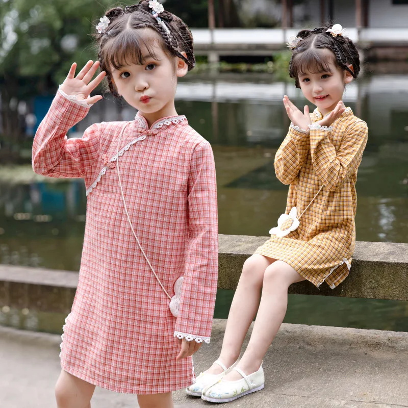 Cheongsam Vintage Panbuckle Spring Autumn Girl's Checker Bag Long Sleeve Qipao Chinese Style Lovely Sweet Princess Dress
Cheongsam Vintage Panbuckle Spring Autumn Girl's Checker Bag Long Sleeve Qipao Chinese Style Lovely Sweet Princess Dress