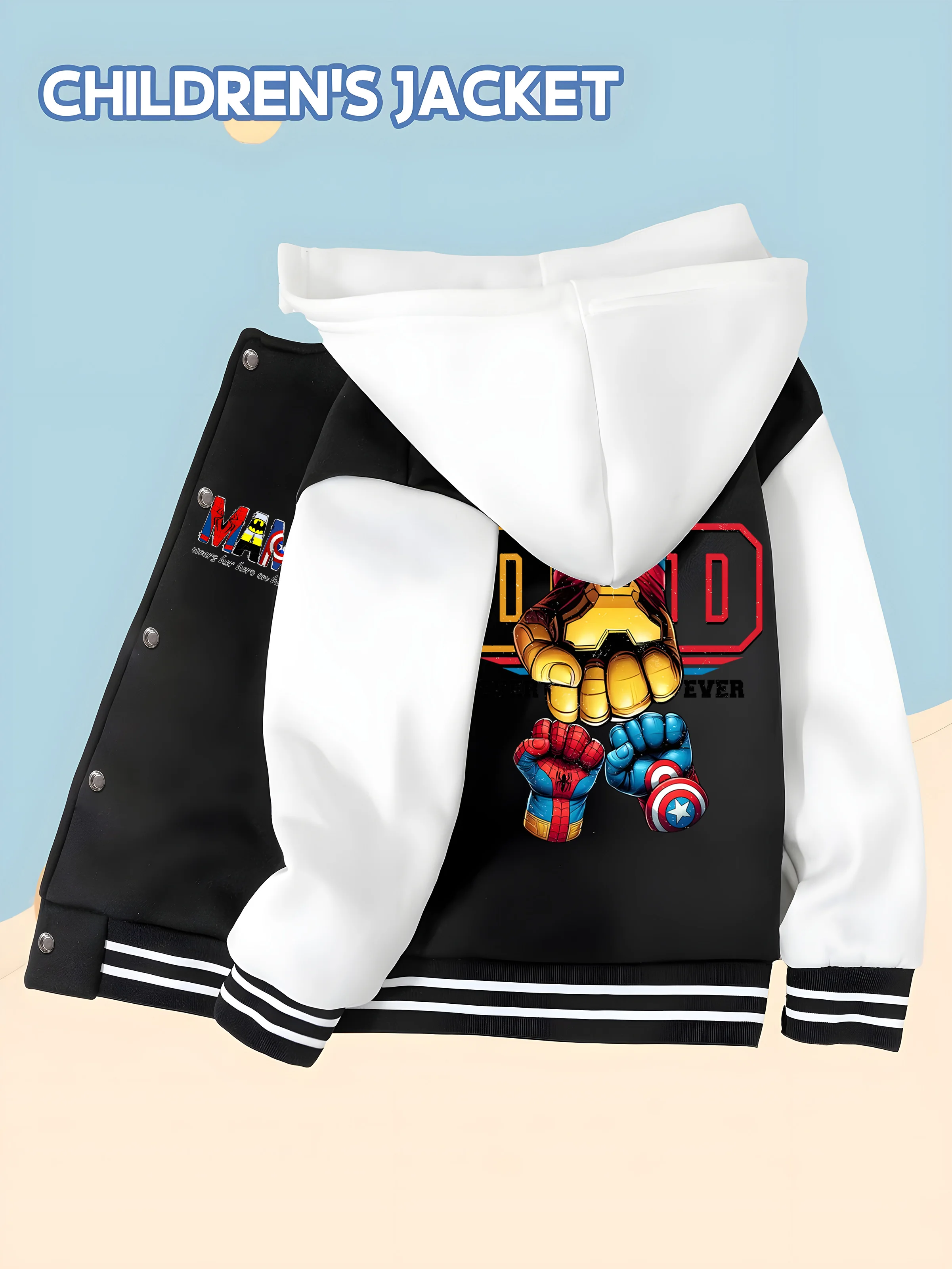 MINISO Marvel Boys Baseball Jacket - Avengers Heroes Family, Double-sided Pattern, Comfortable Fabric, Black and White, Trendy
MINISO Marvel Boys Baseball Jacket - Avengers Heroes Family, Double-sided Pattern, Comfortable Fabric, Black and White, Trendy