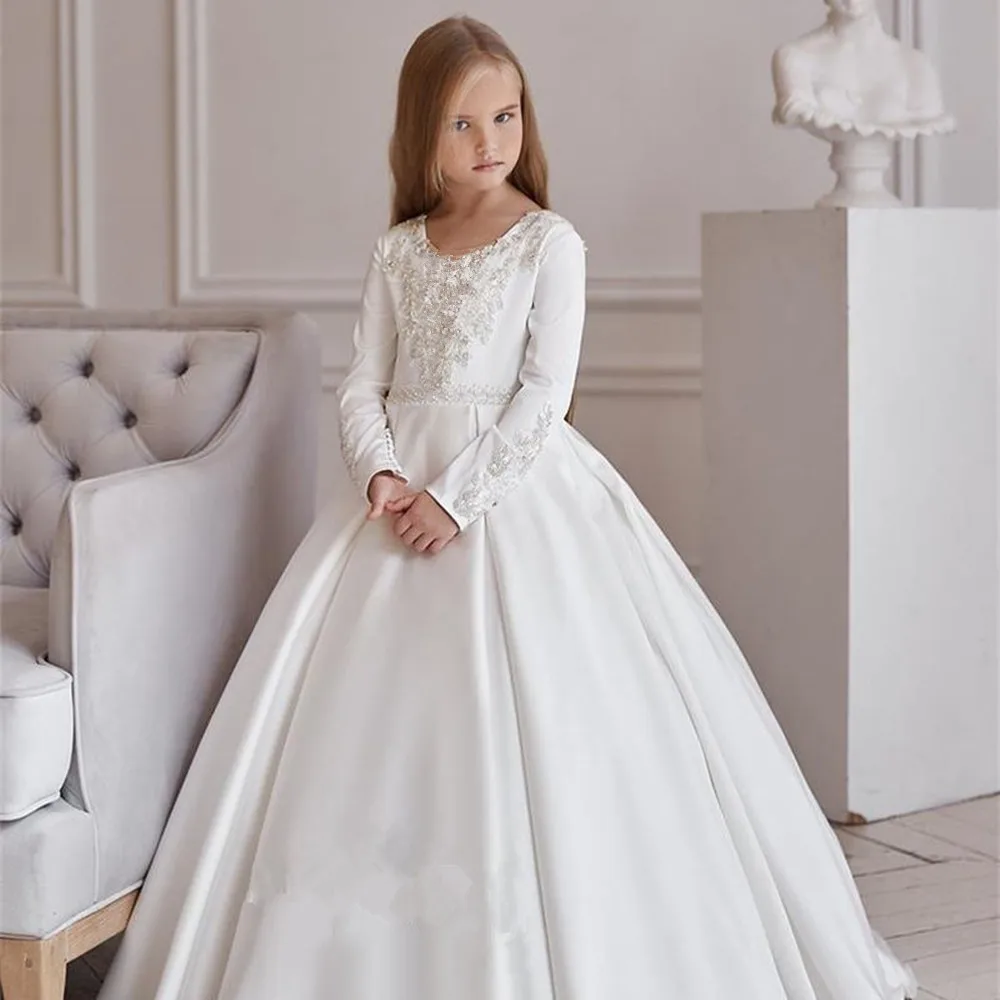 A+Satin Flower Girl Dresses For Weddings Long Sleeve Lace Beaded Little Kids Birthday Ball Gowns First Communion Dress
A+Satin Flower Girl Dresses For Weddings Long Sleeve Lace Beaded Little Kids Birthday Ball Gowns First Communion Dress