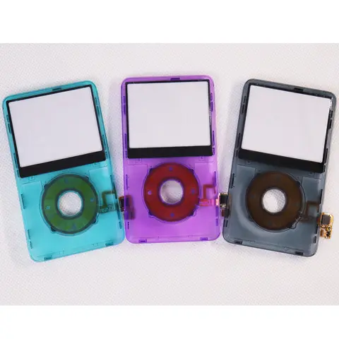 Transparente azul/roxo/cinza plástico frontal placa habitação caso capa clickwheel botão para ipod 5th 5.5gen vídeo 30gb 60gb80g