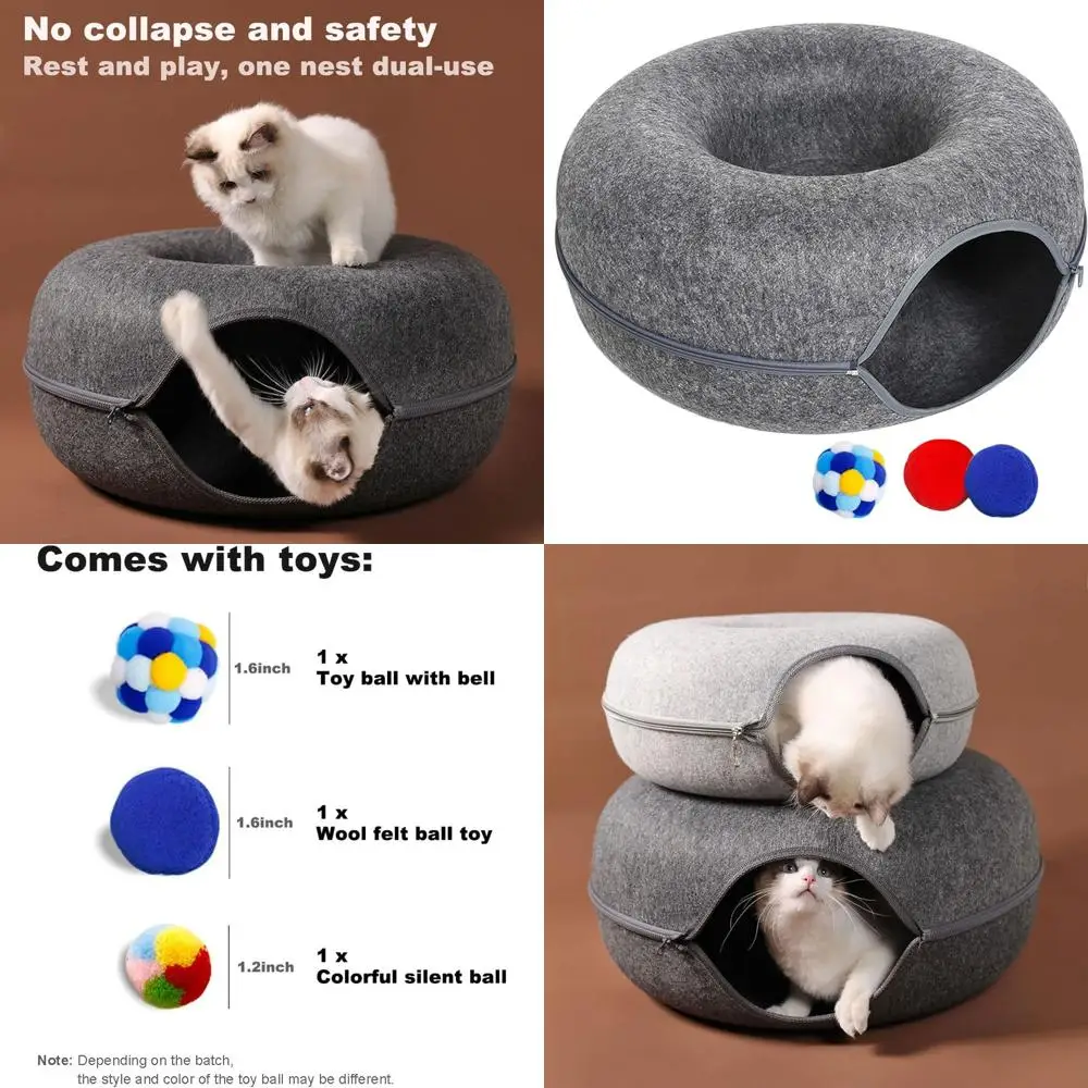 Extra-Large Cat Tunnel Bed with 3 Toys, Scratch-Resistant Donut Bed for Cats up to 30 lbs, Gray, 24x24x11
Extra-Large Cat Tunnel Bed with 3 Toys, Scratch-Resistant Donut Bed for Cats up to 30 lbs, Gray, 24x24x11