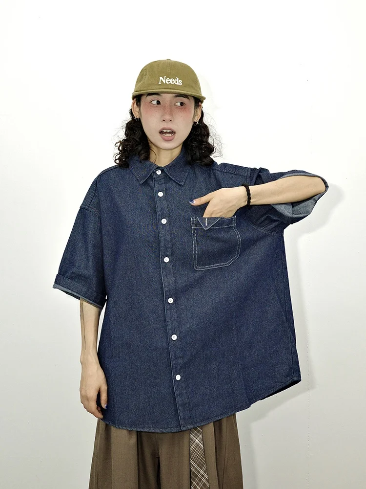 Guluwoo Summer Vintage Washed Loose Unisex Short Sleeve Denim Shirt Deep Blue Versatile Casual Fashion Women's Shirt
Guluwoo Summer Vintage Washed Loose Unisex Short Sleeve Denim Shirt Deep Blue Versatile Casual Fashion Women's Shirt