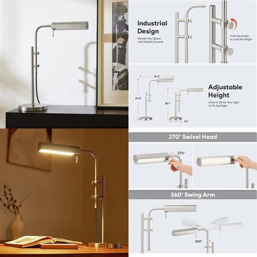 Adjustable LED Metal Desk Lamp with 3 Color Temperatures, Rustic Industrial Style for Home and Office, Brushed Nickel Finish
Adjustable LED Metal Desk Lamp with 3 Color Temperatures, Rustic Industrial Style for Home and Office, Brushed Nickel Finish