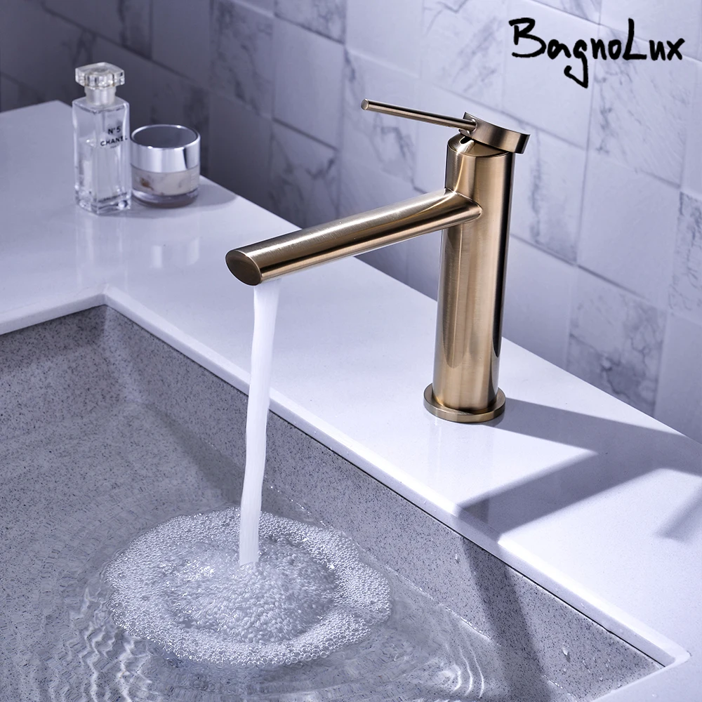 Bagnolux Brass Single Holder Hole Brushed Gold Modern Deck Mounted Hot and Cold Water Mixed Type Bathroom Basin Faucet
Bagnolux Brass Single Holder Hole Brushed Gold Modern Deck Mounted Hot and Cold Water Mixed Type Bathroom Basin Faucet