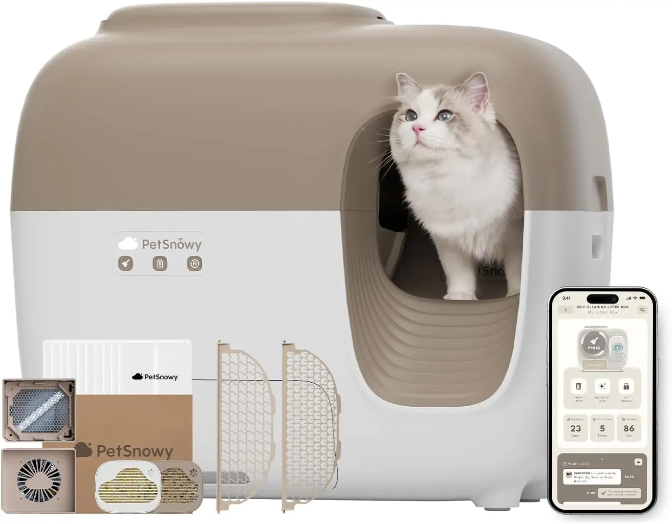 Self-Cleaning Automatic Cat Litter Box with Odor Control TiO2 System, Robot Litter Box with Auto-Packing, App Control, Large
Self-Cleaning Automatic Cat Litter Box with Odor Control TiO2 System, Robot Litter Box with Auto-Packing, App Control, Large