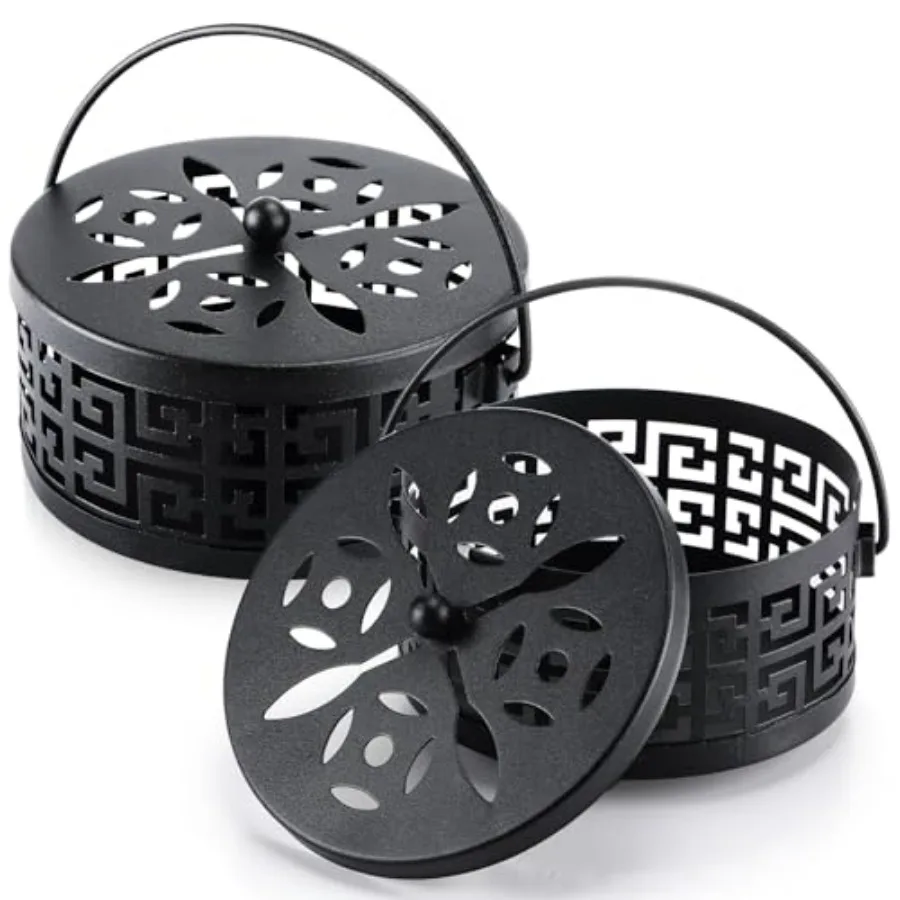 2 Pieces Black Mosquito Coil Holder Incense Coil Holder Round Retro Portable Metal Hanging Incense Burner with Handle for Home
2 Pieces Black Mosquito Coil Holder Incense Coil Holder Round Retro Portable Metal Hanging Incense Burner with Handle for Home