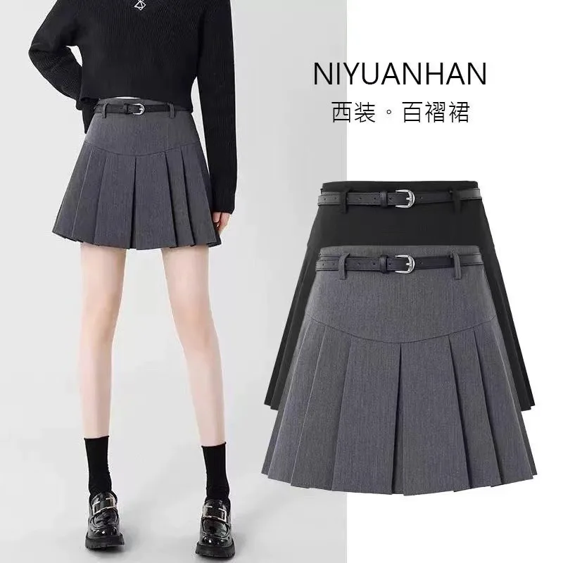 Yitimoky Chic Pleated Skirts for Women High Waisted Gray Black Fashion Solid Mini Skirts Spring Summer A Line Skirt with Belt
Yitimoky Chic Pleated Skirts for Women High Waisted Gray Black Fashion Solid Mini Skirts Spring Summer A Line Skirt with Belt