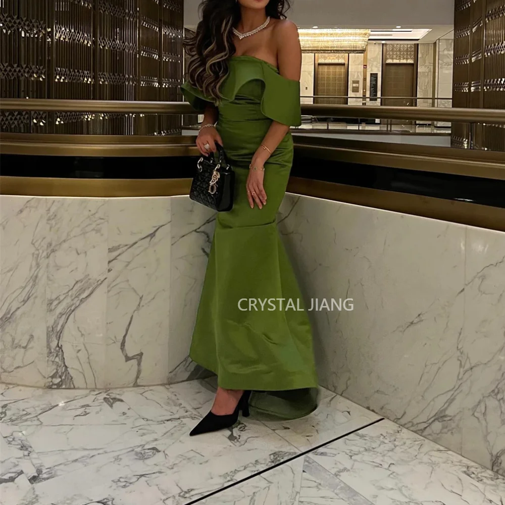 Classic Long Green Off the Shoulder Satin Evening Dresses Short Sleeves Mermaid Ankle Length Vestido De Festa for Women
Classic Long Green Off the Shoulder Satin Evening Dresses Short Sleeves Mermaid Ankle Length Vestido De Festa for Women