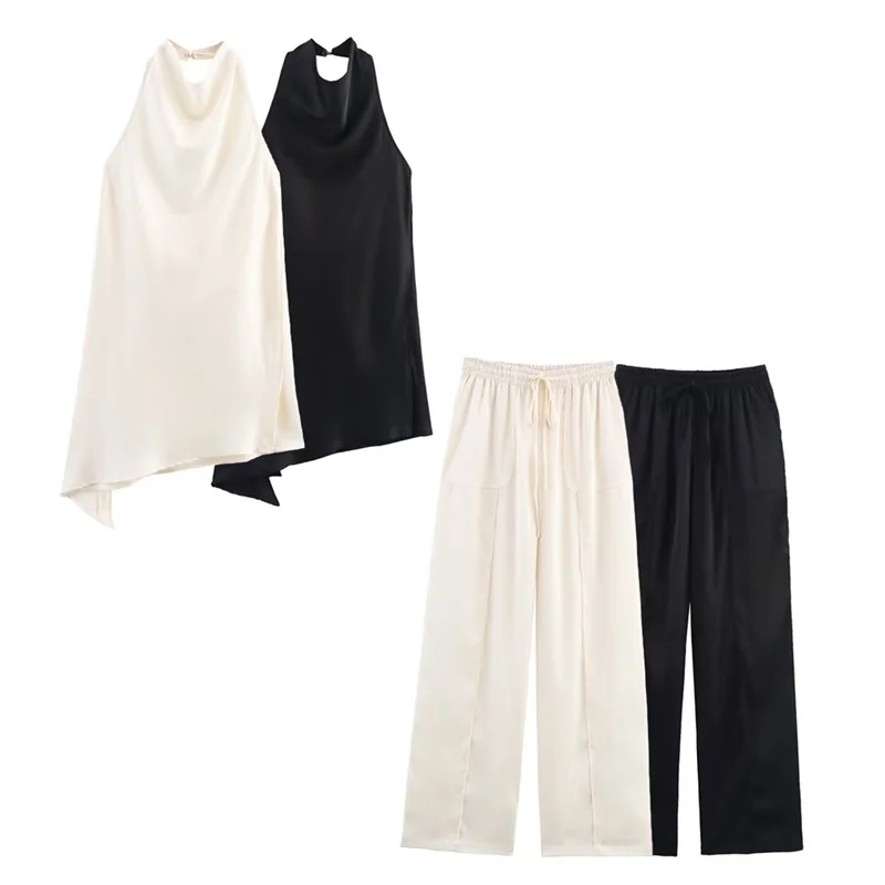Women's Suit 2025 New Silk Satin Texture Halterneck Backless Top Wide-leg pants Summer Women's 2-Piece Set
Women's Suit 2025 New Silk Satin Texture Halterneck Backless Top Wide-leg pants Summer Women's 2-Piece Set