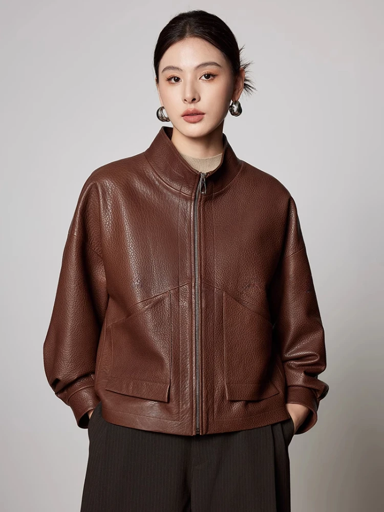 Genuine Leather Cropped Jackets for Women Spring Autumn High-end Simple Zipper Stand Collar Lychee Texture Real Sheepskin Coat
Genuine Leather Cropped Jackets for Women Spring Autumn High-end Simple Zipper Stand Collar Lychee Texture Real Sheepskin Coat