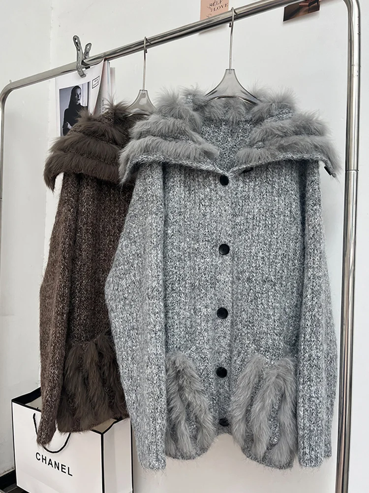 Fashion Autumn Winter Women Real Fox Fur Knitted Coat Fox Fur Navy Collar Sweater Jacket Femeale Luxury Coat
Fashion Autumn Winter Women Real Fox Fur Knitted Coat Fox Fur Navy Collar Sweater Jacket Femeale Luxury Coat