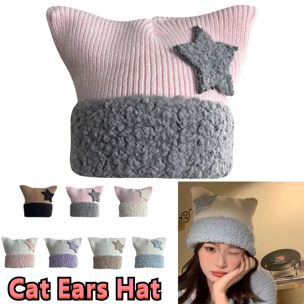 Lovely Cat Ears Hat For Women Winter Warm Beanie Hats Harajuku Punk Japanese Kawaii Five-Pointed Star Knitted Caps Streetwear
Lovely Cat Ears Hat For Women Winter Warm Beanie Hats Harajuku Punk Japanese Kawaii Five-Pointed Star Knitted Caps Streetwear