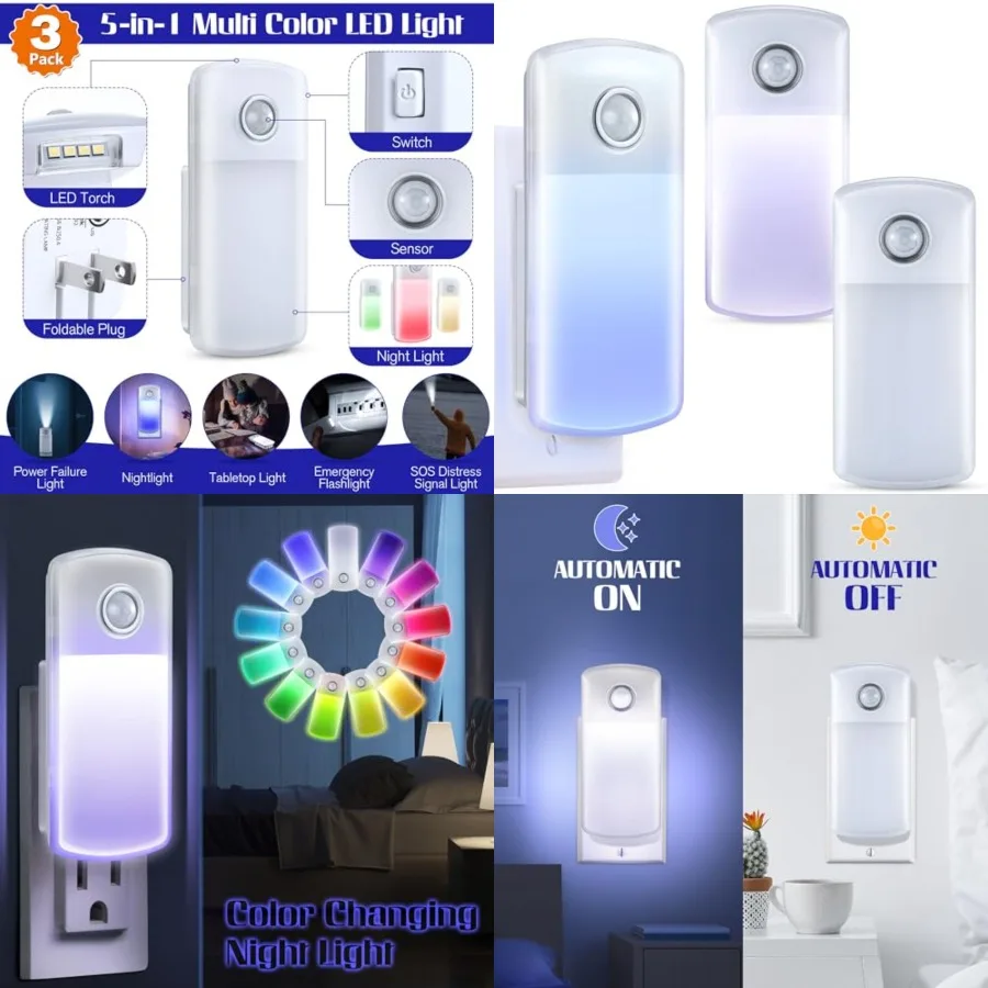 Emergency Power Failure Night Lights, 5-in-1 Multi Color LED Light, Rechargeable Flashlight with Foldable Plug, Automatic On Of
Emergency Power Failure Night Lights, 5-in-1 Multi Color LED Light, Rechargeable Flashlight with Foldable Plug, Automatic On Of