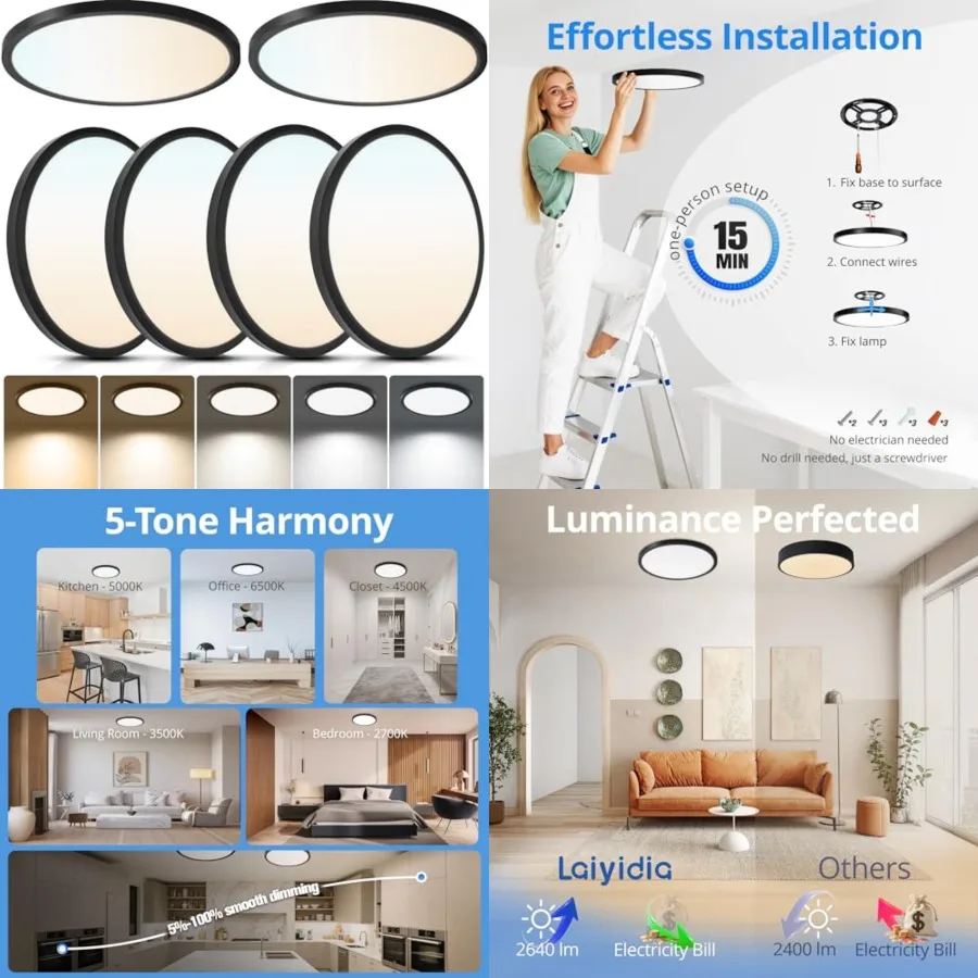 Pack Ultra Thin LED Ceiling Light, W 0LM Dimmable Flush Mount Ceiling Light, 5 CCT 700K-500K Edge-lit Low Profile Lighting Fixt
Pack Ultra Thin LED Ceiling Light, W 0LM Dimmable Flush Mount Ceiling Light, 5 CCT 700K-500K Edge-lit Low Profile Lighting Fixt
