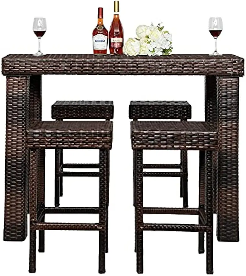 5 Piece Rattan Dining Set - Outdoor Wicker Bar Table With 4 Stools for Patio, Backyard, Porch, Garden and Poolside
5 Piece Rattan Dining Set - Outdoor Wicker Bar Table With 4 Stools for Patio, Backyard, Porch, Garden and Poolside
