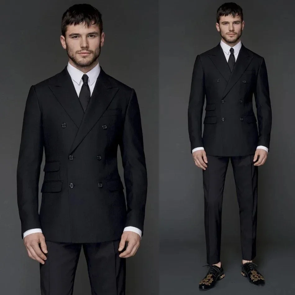 Costume Homme Black Double Breasted Peak Lapel Loose Regular Length Flat Slim Fit Skinny Men Suits Luxury Wedding Outfits Set
Costume Homme Black Double Breasted Peak Lapel Loose Regular Length Flat Slim Fit Skinny Men Suits Luxury Wedding Outfits Set