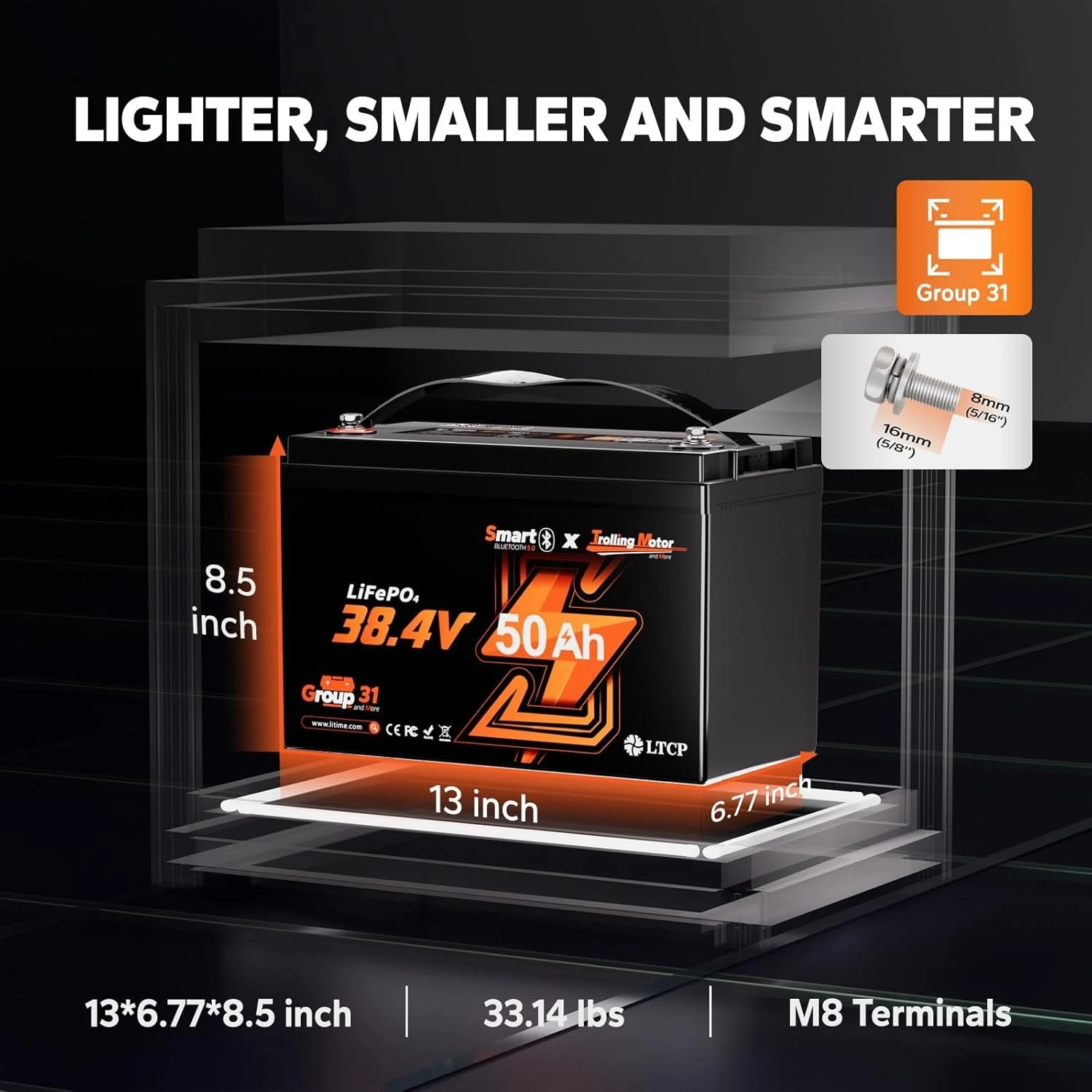 36V 50Ah LiFePO4 Battery with 50A BMS Bluetooth Remote Low-Temp Protection for Trolling Motor Deep Cycle Group31 Lithium Customi
36V 50Ah LiFePO4 Battery with 50A BMS Bluetooth Remote Low-Temp Protection for Trolling Motor Deep Cycle Group31 Lithium Customi
