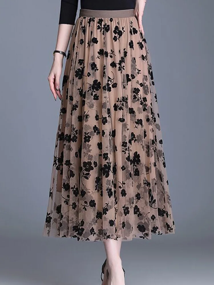 New Midi A-Line Polyester Floral Printed Mesh Skirts Summer Loose Elegant Female Black Casual Office Ladies
New Midi A-Line Polyester Floral Printed Mesh Skirts Summer Loose Elegant Female Black Casual Office Ladies