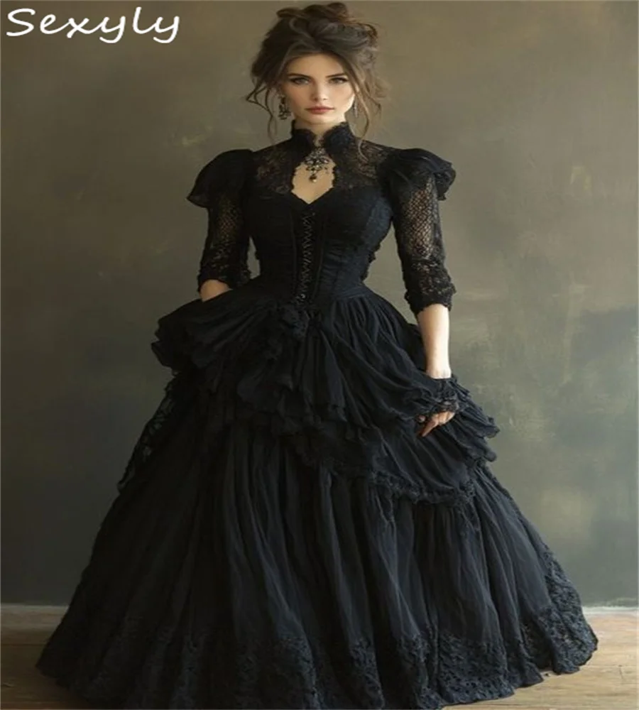 Victorian Edwardian Era Black Wedding Dress Gothic Halloween Civil Bride Dress Medieval 1950s A line Fantasy Bridal Customized
Victorian Edwardian Era Black Wedding Dress Gothic Halloween Civil Bride Dress Medieval 1950s A line Fantasy Bridal Customized