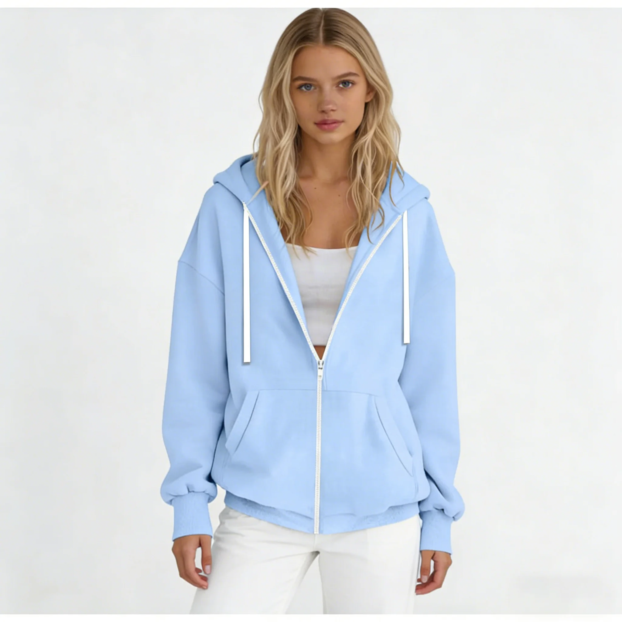 Women's Autumn Fleece Hoodie Solid Color Hooded Fashion Sweatshirts Long Sleeve Top Drawstring Pockets Loose Zipper Black Hoodi
Women's Autumn Fleece Hoodie Solid Color Hooded Fashion Sweatshirts Long Sleeve Top Drawstring Pockets Loose Zipper Black Hoodi