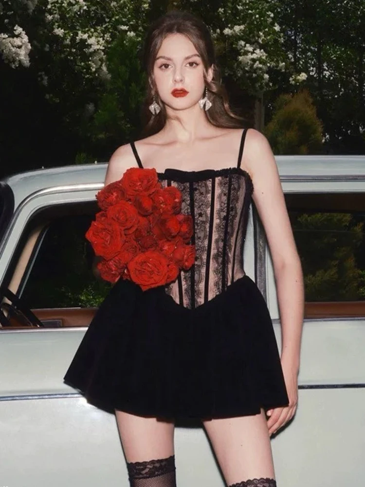 Sexy Spaghetti Strap Bow Lace Patchwork Mini Dress Women Black Sleeveless A-line Dresses Elegant Evening Party Cocktail Gowns
Sexy Spaghetti Strap Bow Lace Patchwork Mini Dress Women Black Sleeveless A-line Dresses Elegant Evening Party Cocktail Gowns