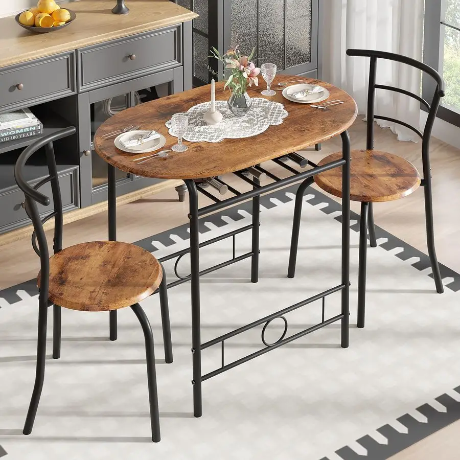 3Piece Dining Table Set for Kitchen Breakfast Nook, Wood Grain Oval Tabletop and Metal Frame with Builtin Wine Rack, for Small S
3Piece Dining Table Set for Kitchen Breakfast Nook, Wood Grain Oval Tabletop and Metal Frame with Builtin Wine Rack, for Small S