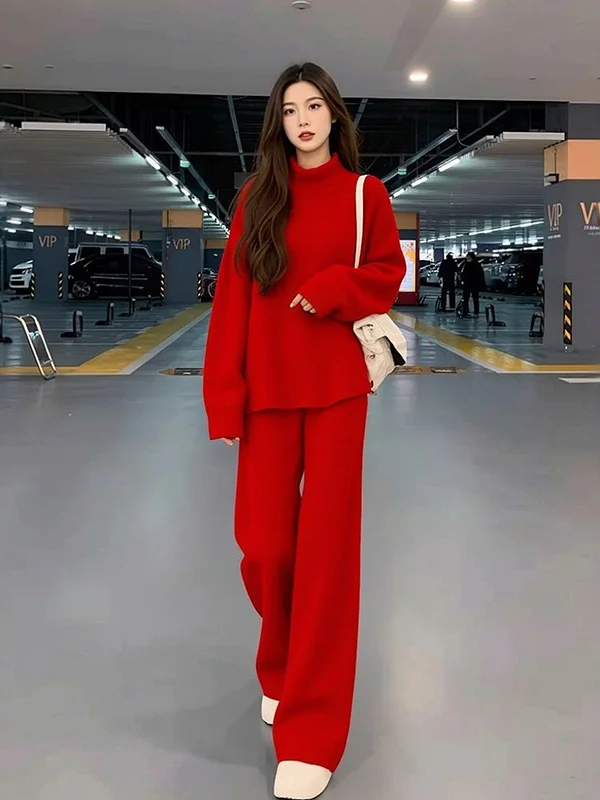 Early Autumn Unique Red Knitted Sweater Set Women's Cisas New Year Two-Piece Set Casual Sle High Waist Long Pants
Early Autumn Unique Red Knitted Sweater Set Women's Cisas New Year Two-Piece Set Casual Sle High Waist Long Pants