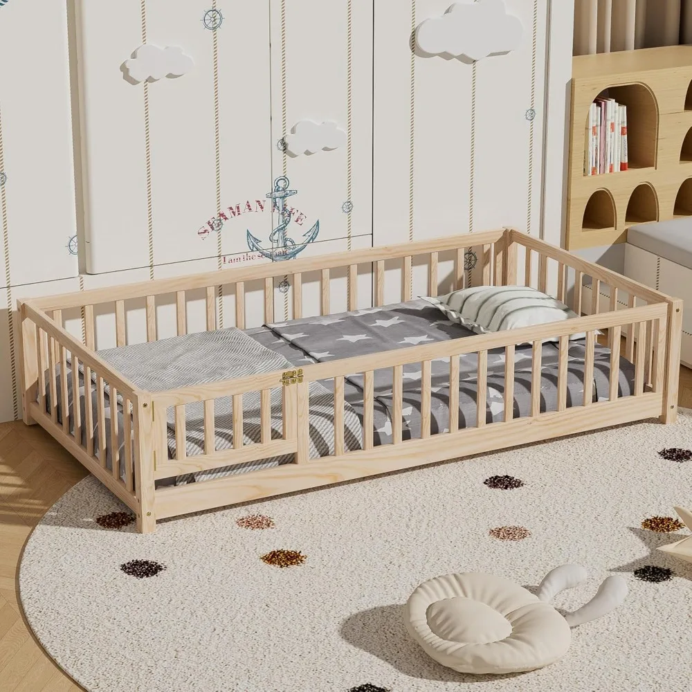 i-POOK Twin Floor Bed for Children, Sturdy Wood Montessori Bed Frame with Wood Slats, Fence & Door, Montessori Floor Bed for Gir
i-POOK Twin Floor Bed for Children, Sturdy Wood Montessori Bed Frame with Wood Slats, Fence & Door, Montessori Floor Bed for Gir