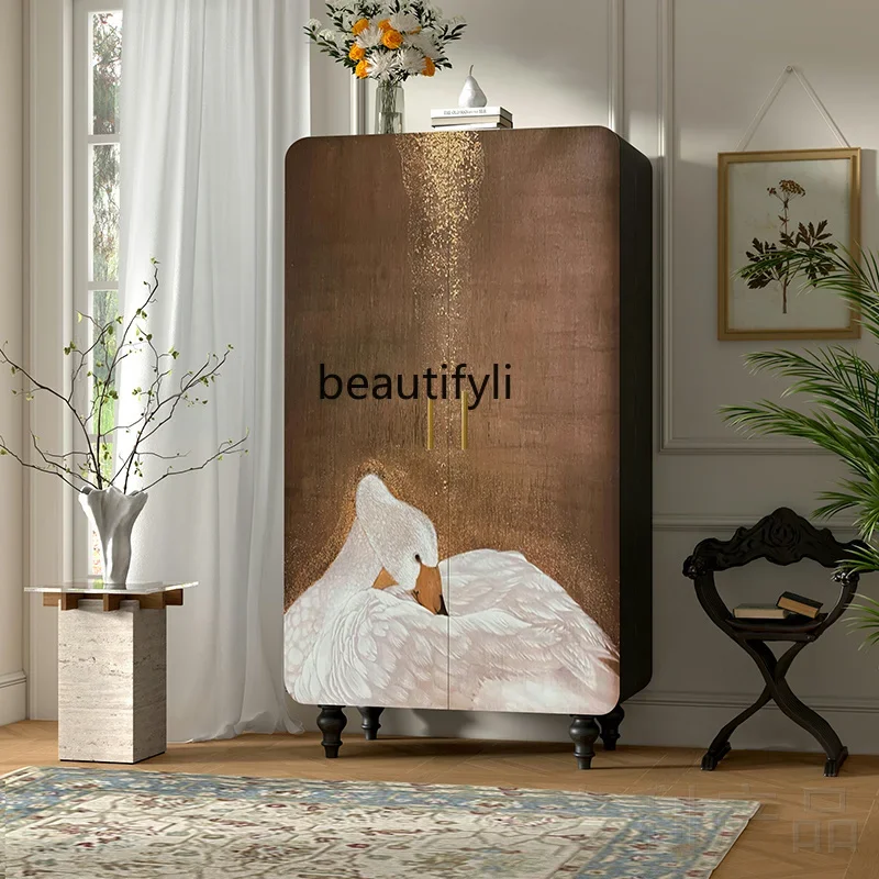 P French retro wardrobe pure solid wood light luxury wardrobe double door integrated installation-free locker
P French retro wardrobe pure solid wood light luxury wardrobe double door integrated installation-free locker