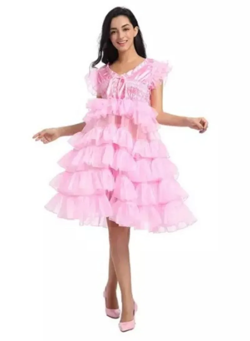 Sexy sissy French maid pink satin lockable multi-layer lace ruffled dress maid cosplay costume customizable
Sexy sissy French maid pink satin lockable multi-layer lace ruffled dress maid cosplay costume customizable