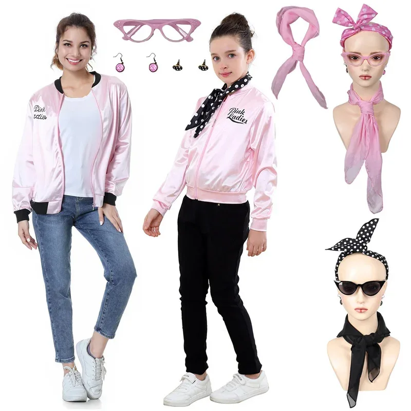 Pink Ladies Grease Fantasia Outfits Clothes Women Retro Jacket Cheerleader Adult Girls Pink Autumn Coat Halloween Party Suit
Pink Ladies Grease Fantasia Outfits Clothes Women Retro Jacket Cheerleader Adult Girls Pink Autumn Coat Halloween Party Suit