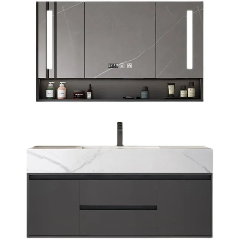 Light luxury rock slab hot bending integrated smart mirror cabinet 
Light luxury rock slab hot bending integrated smart mirror cabinet