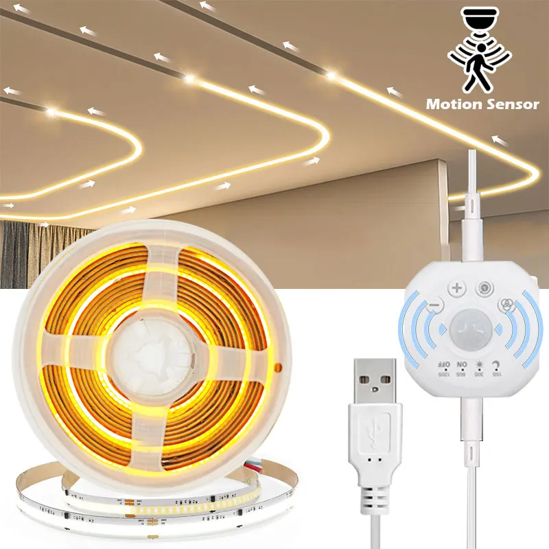 USB Powered Motion Sensor COB LED Strip Human Body Induction Light for Bedroom Cabinet
USB Powered Motion Sensor COB LED Strip Human Body Induction Light for Bedroom Cabinet