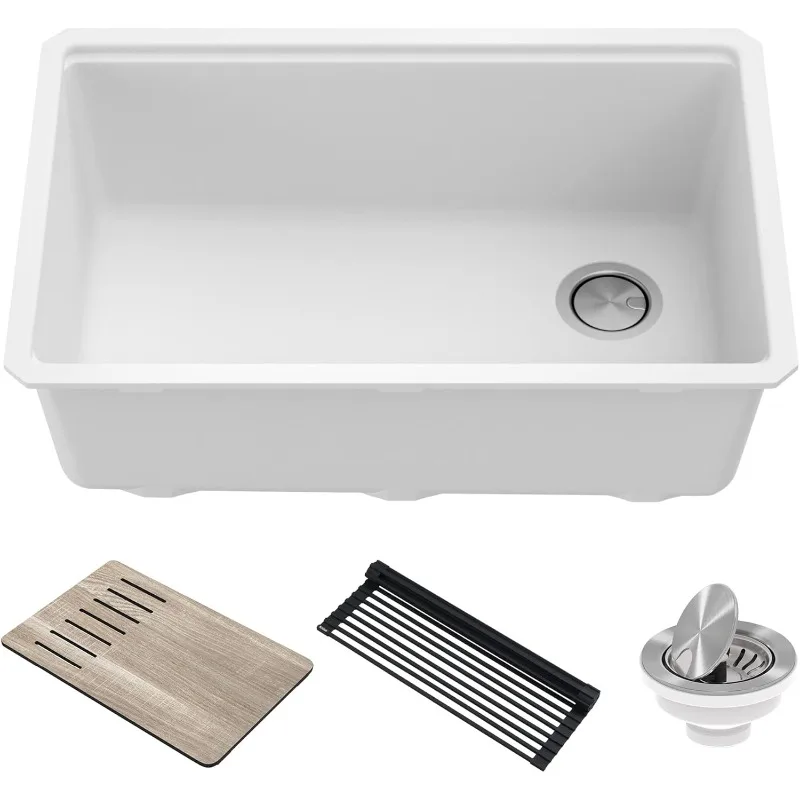 Workstation 30-inch Undermount Granite Composite Single Bowl Kitchen Sink in White with Accessories, KGUW1-30WH
Workstation 30-inch Undermount Granite Composite Single Bowl Kitchen Sink in White with Accessories, KGUW1-30WH